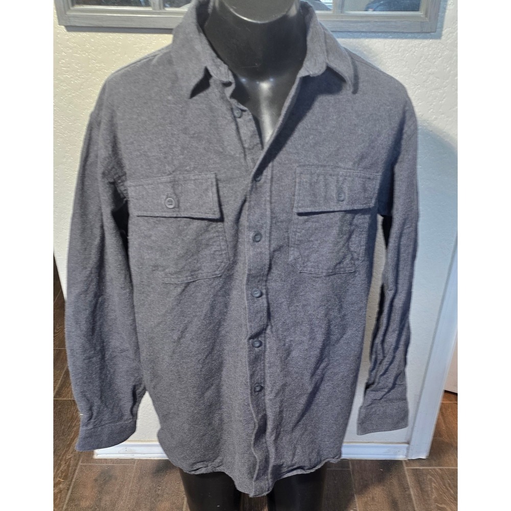 LL Bean Mens Flannel Shirt Large Gray Cotton Long Sleeve Button Up 0MT03